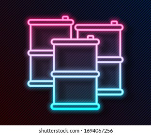 Glowing neon line Barrel oil icon isolated on black background.  Vector Illustration