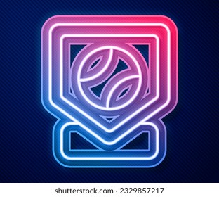 Glowing neon line Baseball base icon isolated on blue background.  Vector
