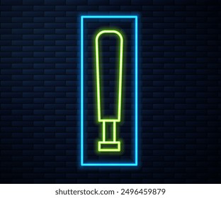 Glowing neon line Baseball bat icon isolated on brick wall background. Sport equipment.  Vector Illustration