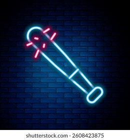 Glowing neon line Baseball bat with nails icon isolated on brick wall background. Violent weapon. Colorful outline concept. Vector