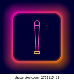Icono de bate de béisbol de línea de neón brillante aislado sobre fondo negro. Equipamiento deportivo. Concepto de contorno colorido. Vector