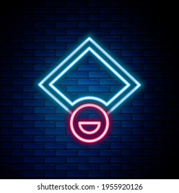 Glowing Neon Line Baseball Field Icon Isolated On Brick Wall Background. Baseball Map. Colorful Outline Concept. Vector