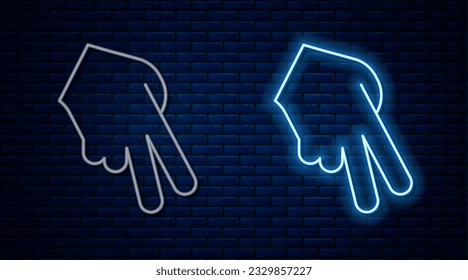 Glowing neon line Baseball glove icon isolated on brick wall background.  Vector