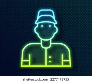 Glowing neon line Baseball player icon isolated on black background.  Vector