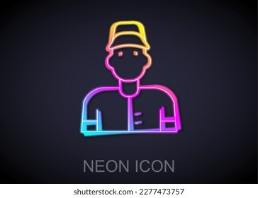 Glowing neon line Baseball player icon isolated on black background.  Vector
