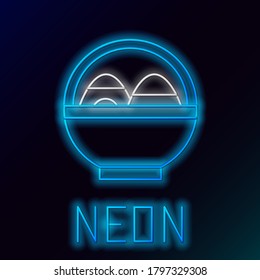 Glowing neon line Basket with easter eggs icon isolated on black background. Happy Easter. Colorful outline concept. Vector