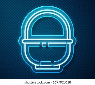 Glowing neon line Basket icon isolated on blue background. Happy Easter.  Vector Illustration