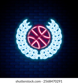 Glowing neon line Basketball game video icon isolated on brick wall background. Colorful outline concept. Vector