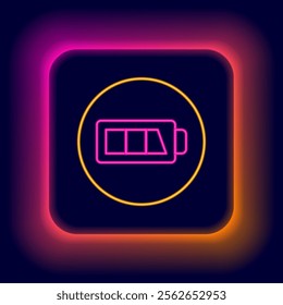 Glowing neon line Battery charge level indicator icon isolated on black background. Colorful outline concept. Vector