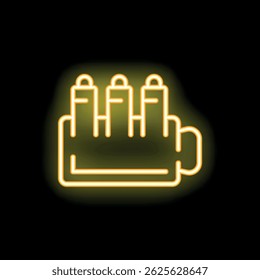 Glowing neon line battery charge level indicator icon isolated on black background