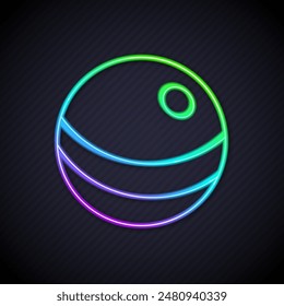 Icono de bola de playa de línea de neón brillante aislado sobre fondo negro. Juguete para niños.  Vector