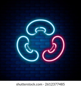 Glowing neon line Beans icon isolated on brick wall background. Colorful outline concept. Vector