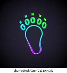 Glowing Neon Line Bear Paw Footprint Icon Isolated On Black Background.  Vector