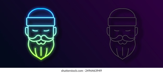 Glowing neon line Bearded lumberjack man icon isolated on black background.  Vector