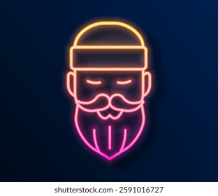 Glowing neon line Bearded lumberjack man icon isolated on black background.  Vector