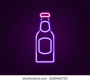 Glowing neon line Beer bottle icon isolated on black background. Colorful outline concept. Vector
