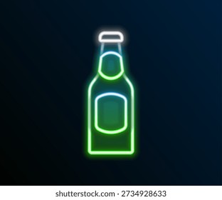 Glowing neon line Beer bottle icon isolated on black background. Colorful outline concept. Vector