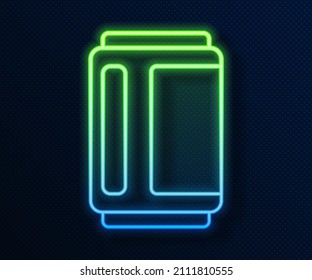 Glowing neon line Beer can icon isolated on blue background.  Vector