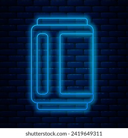 Glowing neon line Beer can icon isolated on brick wall background.  Vector