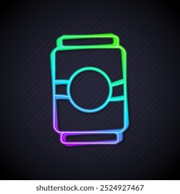 Glowing neon line Beer can icon isolated on black background.  Vector