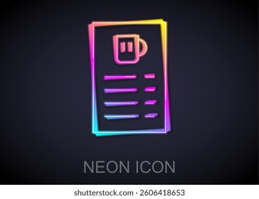 Glowing neon line Beer menu icon isolated on black background. Beer restaurant brochure.  Vector