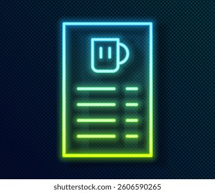 Glowing neon line Beer menu icon isolated on black background. Beer restaurant brochure.  Vector