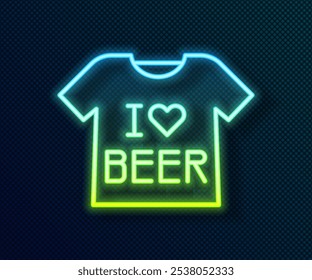 Glowing neon line Beer T-shirt icon isolated on black background.  Vector