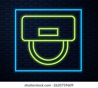 Glowing neon line Bellboy hat icon isolated on brick wall background. Hotel resort service symbol.  Vector