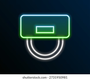 Icono de sombrero de Bellboy de línea de neón brillante aislado sobre fondo negro. Símbolo del servicio del complejo hotelero. Concepto de contorno colorido. Vector