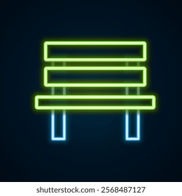 Glowing neon line Bench icon isolated on black background. Colorful outline concept. Vector