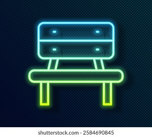 Glowing neon line Bench icon isolated on black background.  Vector