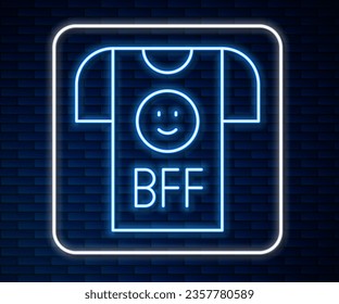 Glowing neon line BFF or best friends forever icon isolated on brick wall background.  Vector