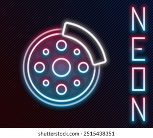 Glowing neon line Bicycle brake disc icon isolated on black background. Colorful outline concept. Vector