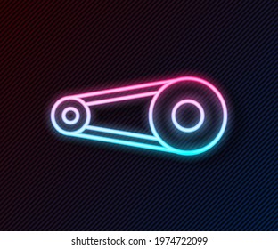 Glowing neon line Bicycle chain with cogwheels icon isolated on black background. Bike chain sprocket transmission.  Vector