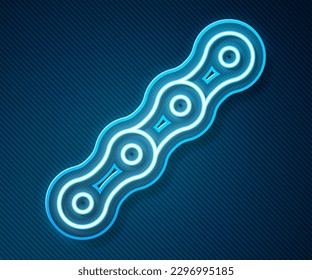 Glowing neon line Bicycle chain icon isolated on blue background. Bike chain sprocket transmission.  Vector