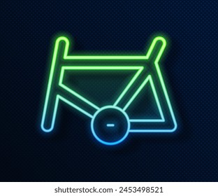 Glowing neon line Bicycle frame icon isolated on blue background.  Vector
