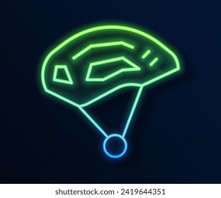 Glowing neon line Bicycle helmet icon isolated on blue background. Extreme sport. Sport equipment.  Vector