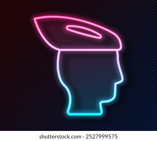 Glowing neon line Bicycle helmet icon isolated on black background. Extreme sport. Sport equipment.  Vector