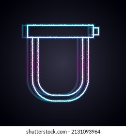 Glowing neon line Bicycle lock U shaped industrial icon isolated on black background.  Vector