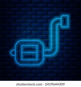 Glowing neon line Bicycle pedal icon isolated on brick wall background.  Vector