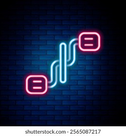 Glowing neon line Bicycle pedals icon isolated on brick wall background. Colorful outline concept. Vector