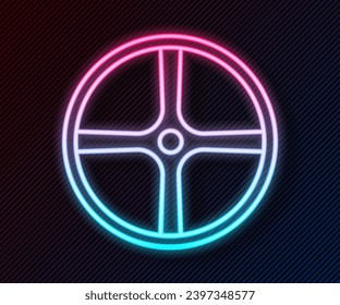 Glowing neon line Bicycle wheel icon isolated on black background. Bike race. Extreme sport. Sport equipment.  Vector