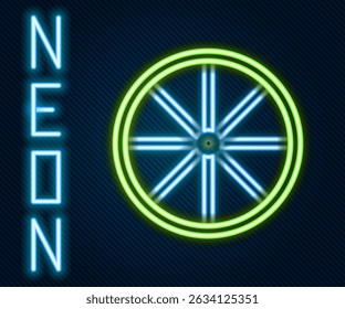 Glowing neon line Bicycle wheel icon isolated on black background. Bike race. Extreme sport. Sport equipment. Colorful outline concept. Vector