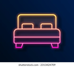 Glowing neon line Big bed for two or one person icon isolated on black background.  Vector