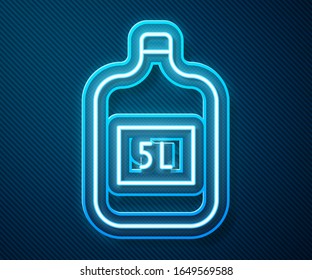 Glowing neon line Big bottle with clean water icon isolated on blue background. Plastic container for the cooler.  Vector Illustration