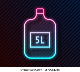 Glowing neon line Big bottle with clean water icon isolated on black background. Plastic container for the cooler.  Vector Illustration