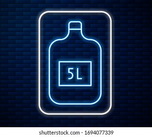 Glowing neon line Big bottle with clean water icon isolated on brick wall background. Plastic container for the cooler.  Vector Illustration