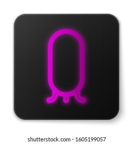 Glowing neon line Big full length mirror for bedroom, shops, backstage icon isolated on white background. Black square button. Vector Illustration