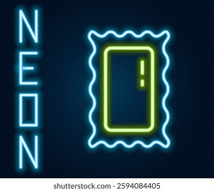 Glowing neon line Big full length mirror for bedroom, shops, backstage icon isolated on black background. Colorful outline concept. Vector