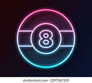 Glowing neon line Billiard pool snooker ball with number 8 icon isolated on black background.  Vector